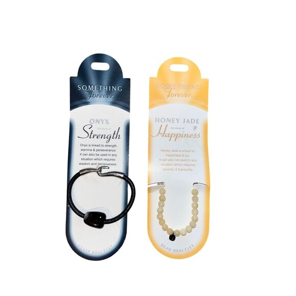 Something Forever Onyx & Honey Jade Crystal Bracelet Set Strength & Happiness NE - Picture 1 of 11